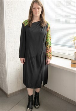 Vintage 80's Black Midi Long Sleeved Dress