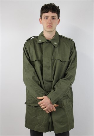VINTAGE KHAKI ARMY STYLE LONG JACKET