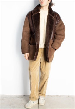Men's Istante by Versace Brown Leather Insert Shearling Coat