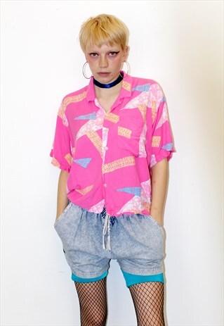 VINTAGE 90S PINK AZTEC FESTIVAL HIPSTER BLOUSE SHIRT TOP