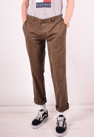 TOMMY HILFIGER MENS VINTAGE TROUSERS W34 L32 BROWN CHECK 90S