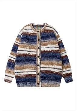 Striped fluffy cardigan knitted gradient jumper preppy top