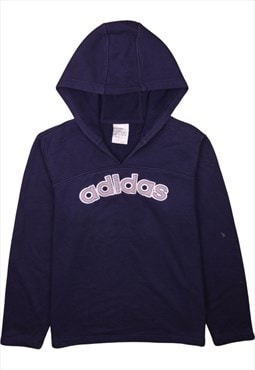 Vintage 90's Adidas Hoodie Spellout Pullover Navy Blue Large