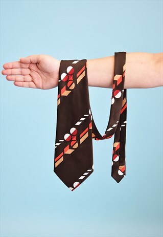 VINTAGE 70'S RETRO TAPESTRY WOVEN MOD PATTERN TIE