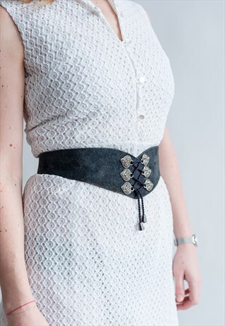 VINTAGE 70S BOHO CORSET BELT IN BLACK SUEDE