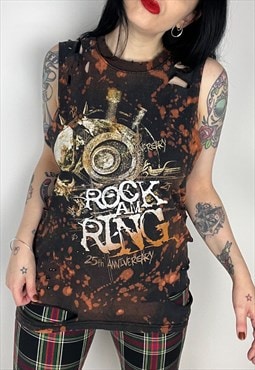 Bleached distressed rock am ring festival tee size medium