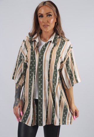 VINTAGE 90'S SHIRT OVERSIZED PATTERNED PRINT UK 18 XXL (C3Q)