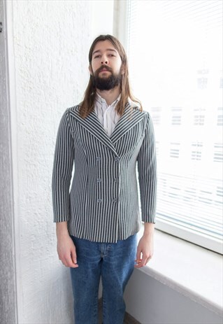 VINTAGE 70'S GREY/WHITE STRIPED HIPPIE STYLE BLAZER