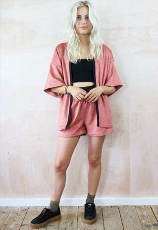 PINK FAKE SUEDE SHORTS & KIMONO CO-ORDINATES