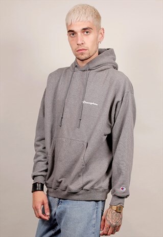 VINTAGE 90'S CHAMPION LOGO DARK GREY HOODIE