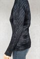 VINTAGE BLACK MICRO PLEAT Y2K LONG SLEEVE TOP, MEDIUM SIZE