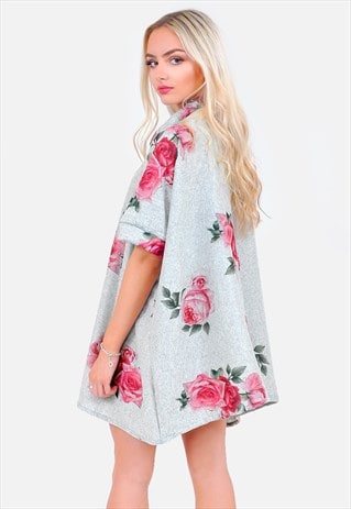 OVERSIZED FLORAL PRINT KNITTED T SHIRT TOP