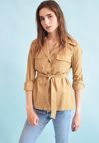 90'S RETRO MILITARY STYLE NEUTRAL TIE UP JACKET TOP