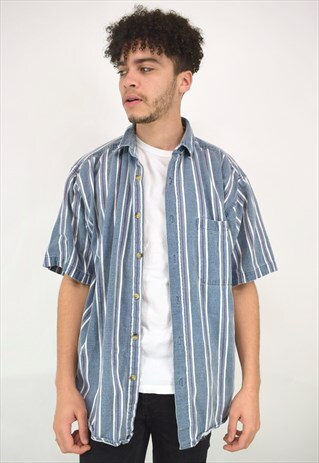 VINTAGE 90'S BLUE, WHITE AND RED STRIPPED SHIRT