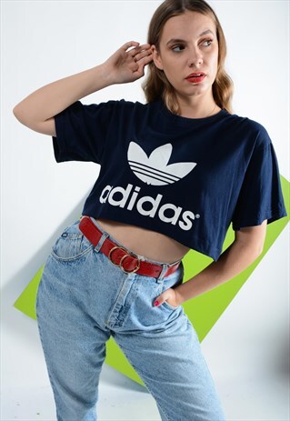 ADIDAS FESTIVAL CROP SPELL OUT TEE IN BLUE