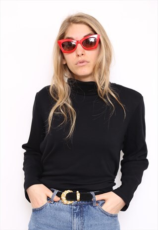 VINTAGE 90S BLACK POLO HIGH TURTLE NECK TOP