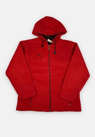 VINTAGE PUMA EMBROIDERED RED FLEECE HOODED JACKET SIZE XL