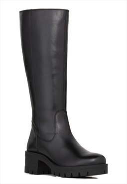 JULIA - Real Leather Mid Heeled Chunky Knee Boots
