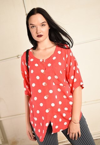 VINTAGE 80S OVERSIZED PARIS CHIC FESTIVAL POLKA DOT BLOUSE