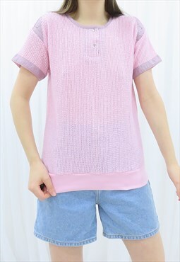 90s Vintage Pink Knitted Crochet Blouse Top