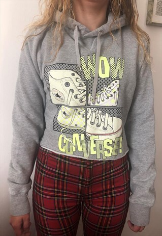 VINTAGE CONVERSE EMBROIDERED HOODIE CROPPED GREY