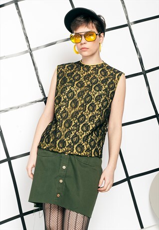 60S VINTAGE LACE TOP W BUTTON BACK