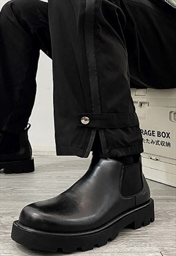 High fashion ankle boots tractor platform shoes in black