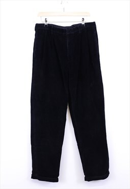 Vintage Corduroy Trousers Black Straight Leg With Pockets
