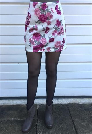 WOMENS VINTAGE 90S PINK FLORAL SHORT FITTED PENCIL SKIRT