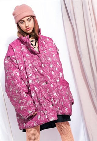 VINTAGE WINDBREAKER JACKET 90S PINK SKI COAT