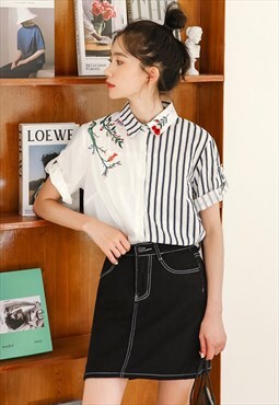 Embroidered Colorblock Shirt in Stripe