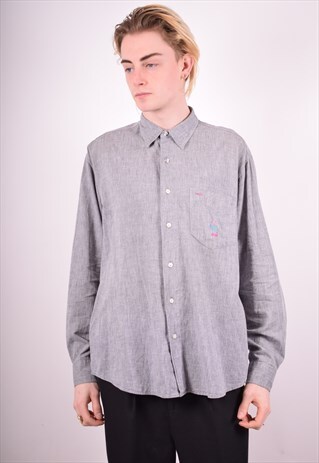 HUGO BOSS MENS VINTAGE SHIRT MEDIUM GREY 90'S