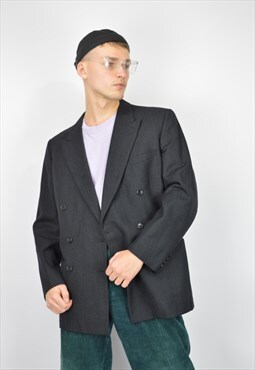 Vintage black classic 80's wool suit blazer