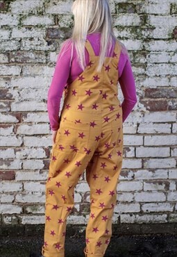 Gold and red star unisex stretchy grunge dungarees 