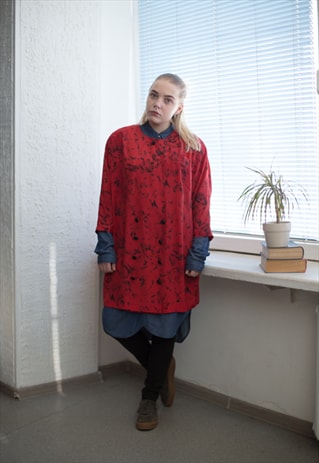 VINTAGE 80'S RED PATTERNED DOUBLE BREASTED BLOUSE