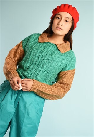 VINTAGE 70'S RETRO HANDKNITTED WOLLEN MULTICOLOR JUMPER