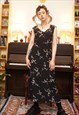 VINTAGE Y2K FLORAL GOTH SATIN MAXI DRESS IN BLACK