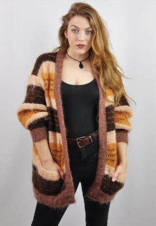 VINTAGE OVERSIZE STRIPY MOHAIR CARDY