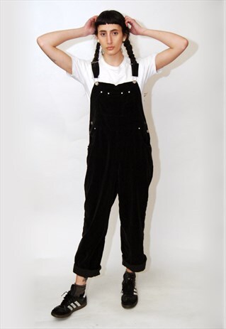 VELVET OVERALLS (L) VINTAGE 90S DUNGAREES VELOUR JUMPSUIT 80