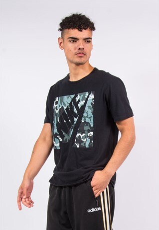 NIKE T-SHIRT CAMOUFLAGE PRINT BLACK CREW NECK T SHIRT