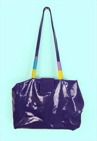 VINTAGE 90'S PATENT SHINY PVC PURPLE SHOULDER BAG TOTE