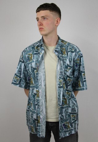 VINTAGE DETAILED MUSICAL PATTERNED SHIRT