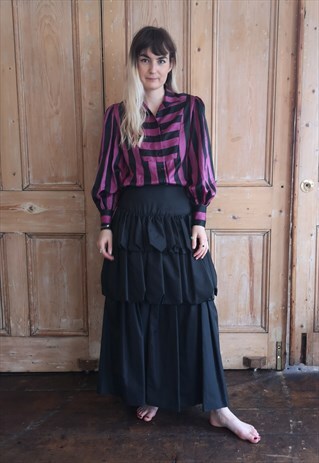 VINTAGE 80'S HIGH-WAIST BLACK MAXI PUFF RUFFLE SKIRT