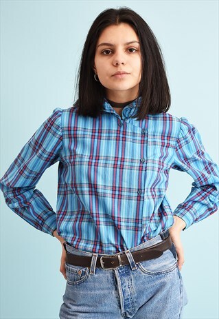 80'S RETRO CHECKED PRINT SHIRT BLOUSE