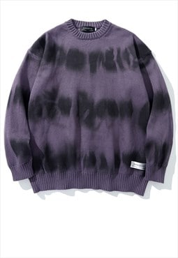 Tie-dye sweater knitted oil wash gradient jumper in purple