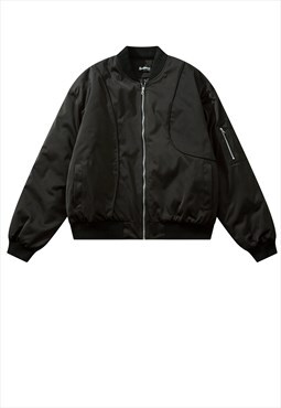 Asymmetric varsity jacket grunge MA-1 bomber in black