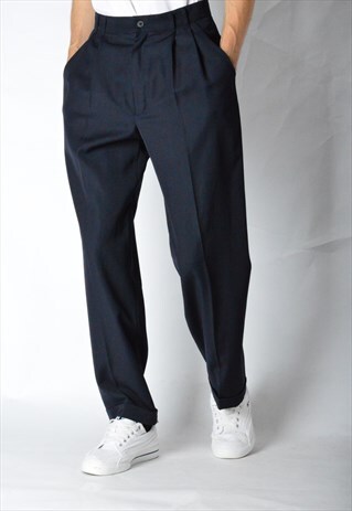 VINTAGE 80S NAVY BLUE WOOL BLEND PANTS