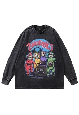 Zombie t-shirt Teletubbies vintage wash top long monster tee