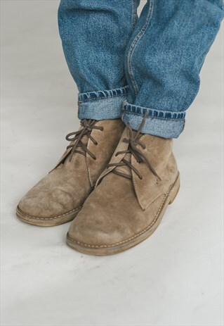 VINTAGE 70S SUEDE LACE UP SHOES IN TAN