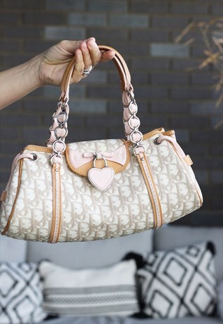 VINTAGE 1990S DIOR MONOGRAMMED NUDE AND PINK HANDBAG